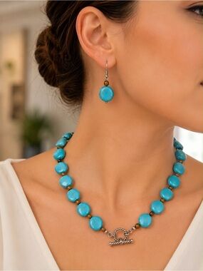 Turquoise Blue Beaded Necklace & Earrings Set
